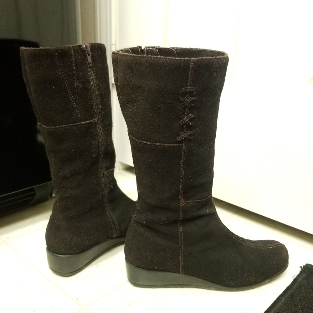 SUEDE Brown Leather Boots wedge heels jax